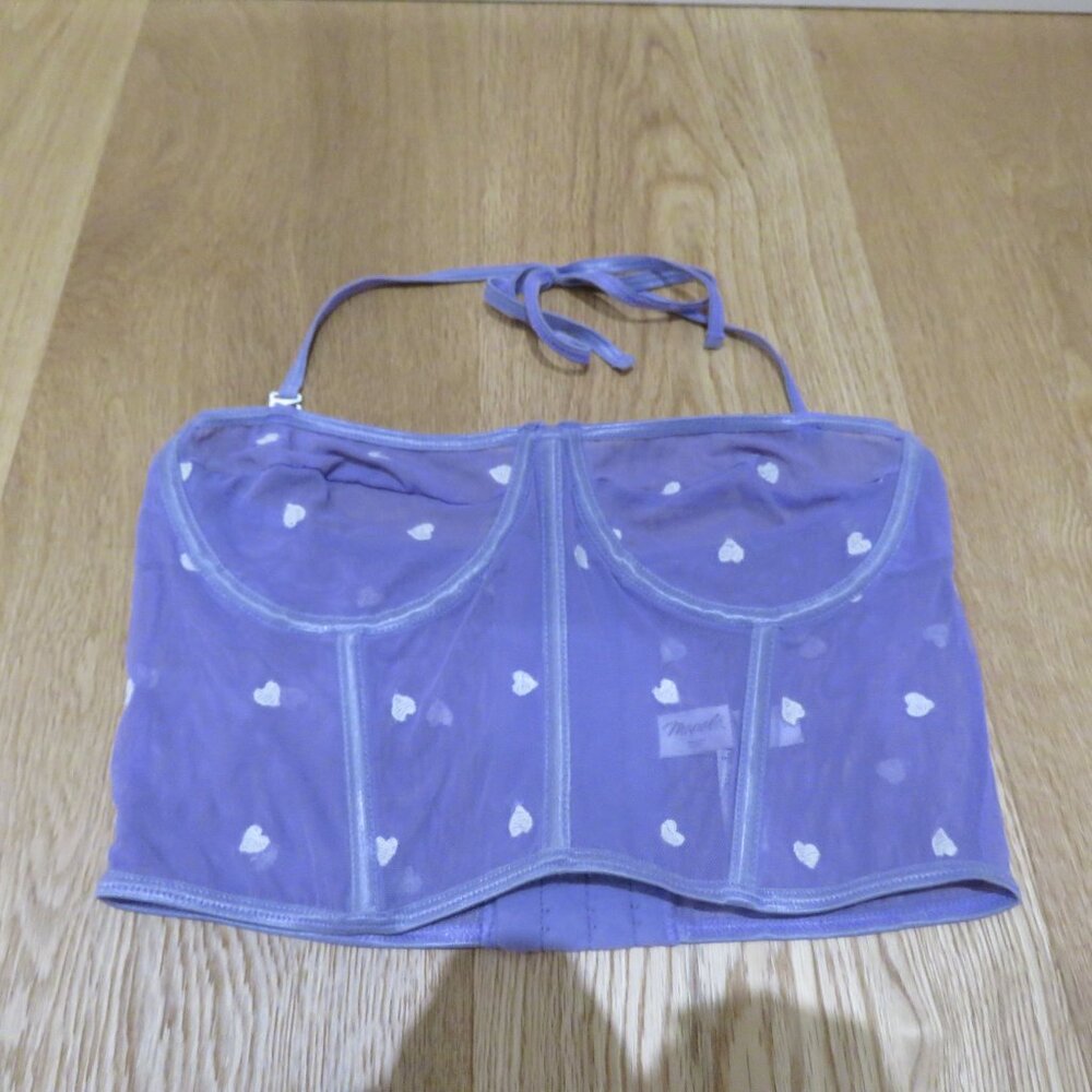 MAPALE Lilac Heart Embroidered Mesh Longline Bustier Bra Romantic - Size S - Picture 2 of 12
